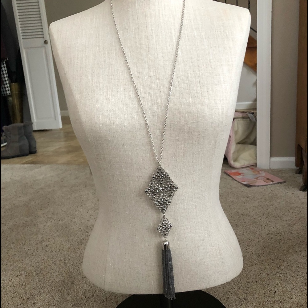 WHBM Silver And Gunmetal Tassel Necklace
